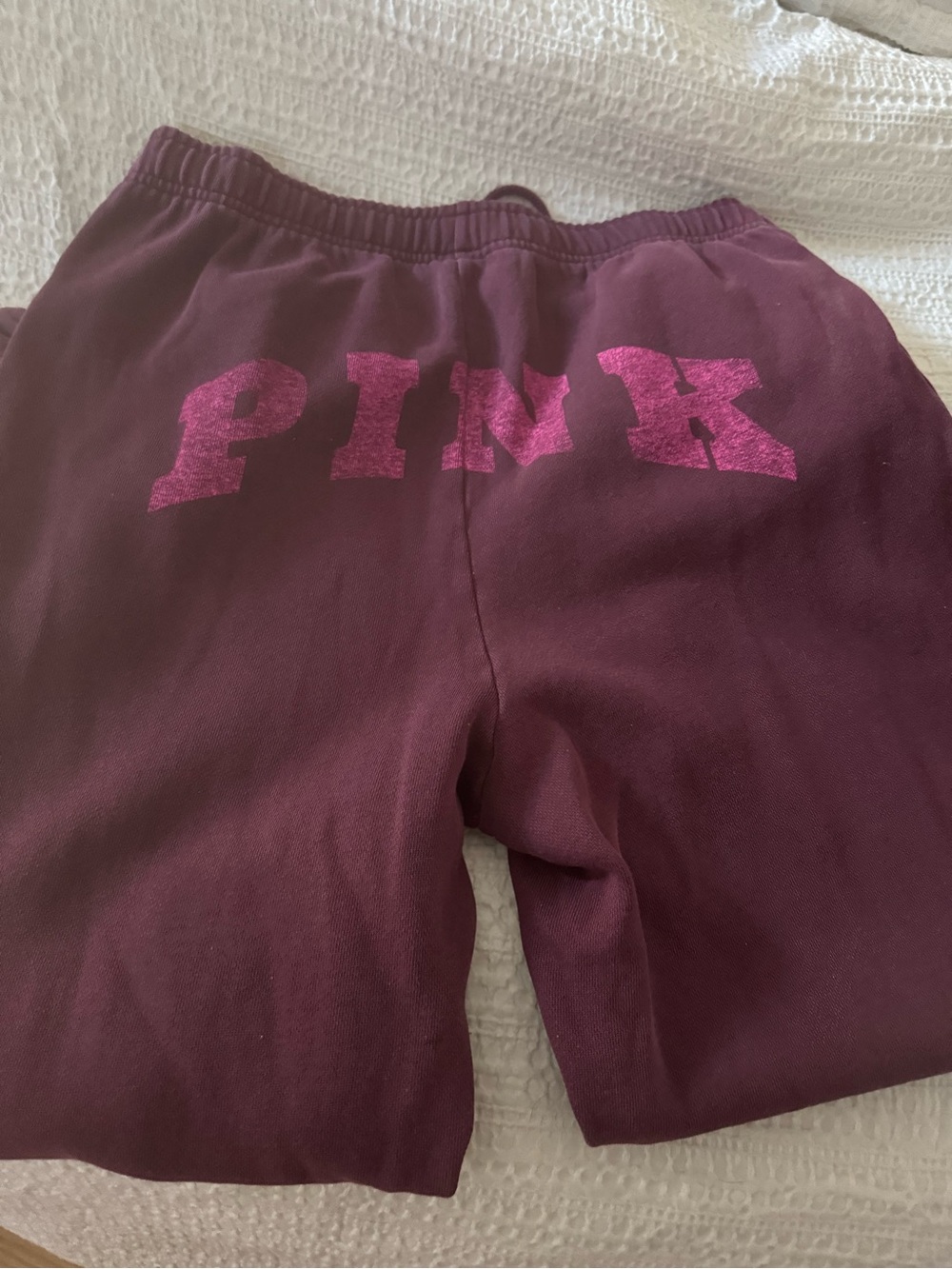 PINK Victoria's Secret Maroon Cropped Sweatpants with Pink Logo